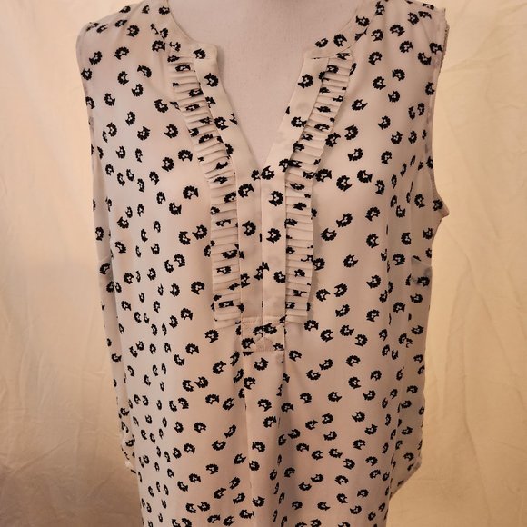 Talbots White with Black floral sleeveless tunic, size X - Picture 1 of 6